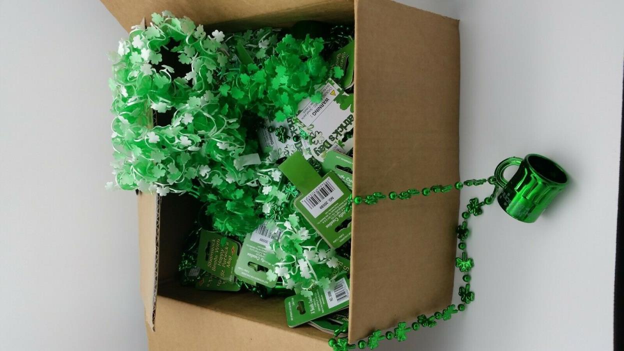 NEW Shamrock Beads St Patrick's Day Parade Party Necklaces Lot 50+ Green Clover