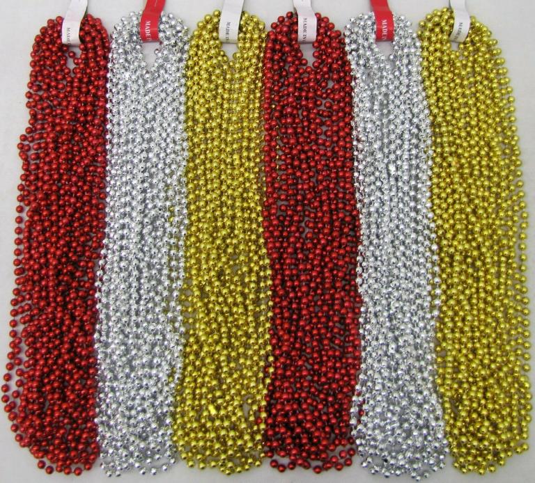 Mardi Gras Beads RED/GOLD/SILVER Mix 6 Dozen Parade School Party (72 NECKLACES)