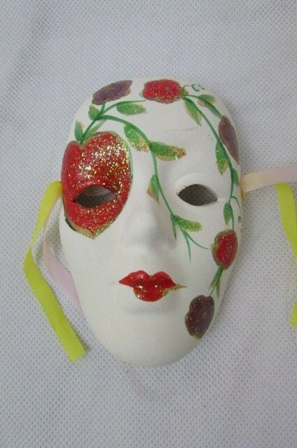 Mardi Gras 4'' Ceramic Decorative Masks White with Flowers.