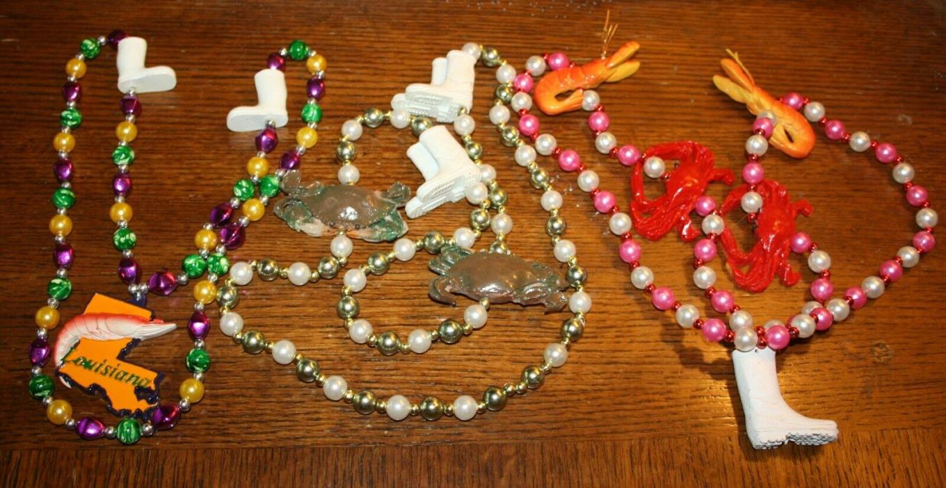 lot of 3 LOUISIANA THEMED Mardi Gras Beads Necklaces Shrimp Boots Crab NICE
