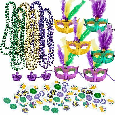 JOYIN Mardi Gras Party Supplies with 18 Beads Beaded Necklace, 6 Masks, 72 Te...