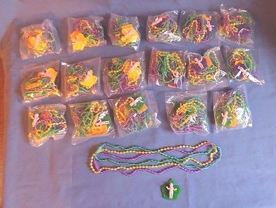 LOT OF 18 SETS of MARDI GRAS BEAD NECKLACES & BABY KING CAKE DECORATION * NEW