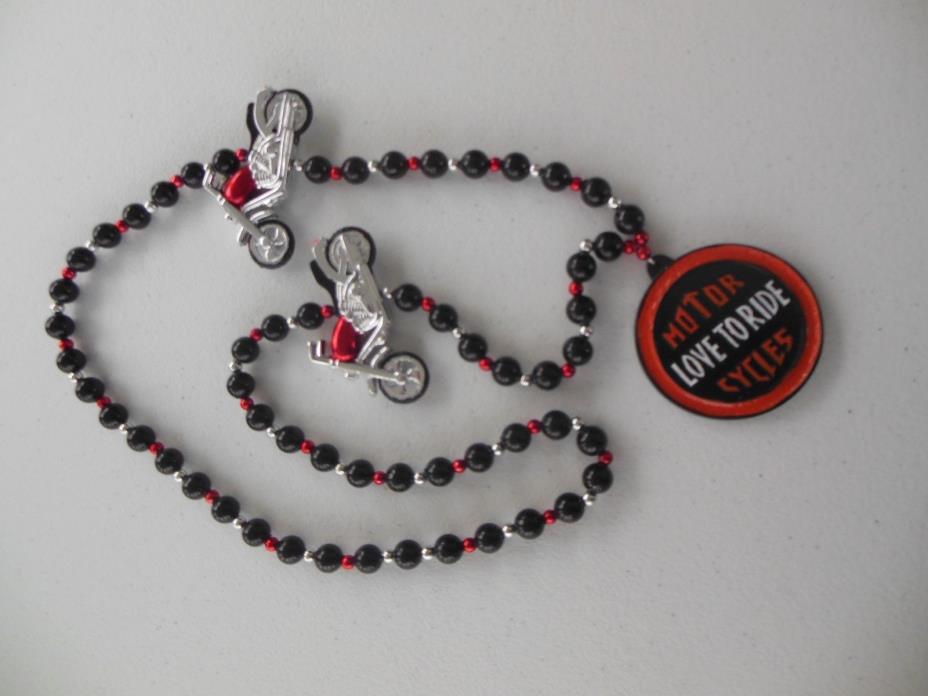 COOL LIVE TO RIDE MOTORCYCLE  MARDI GRAS HARLEY BEADS RED/BLACK/SILVER/ORANGE