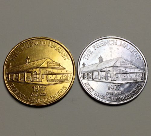 Lot Of 2 1977 French Market Brotherly Love Elks New Orleans Mardi Gras Doubloon