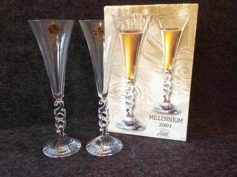 Millennium 2001 Cristal d' Arques Champagne Flutes