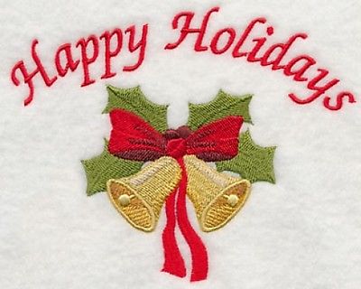 Embroidered Long-Sleeved T-Shirt - Christmas Happy Holidays Bells E2212