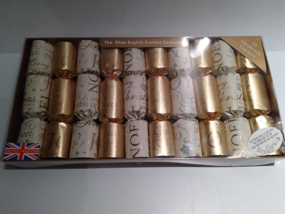 CHRISTMAS CRACKERS Set The Olde English Cracker Co gold & white 10 NEW Holiday
