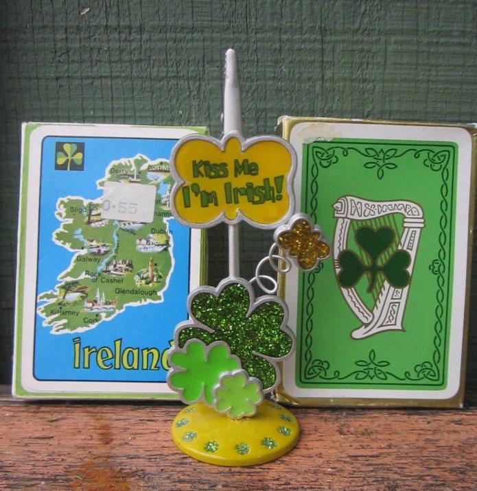 St Patricks Day 2 Unopened Decks or Cards Irish Theme w Kiss Me Photo Holder