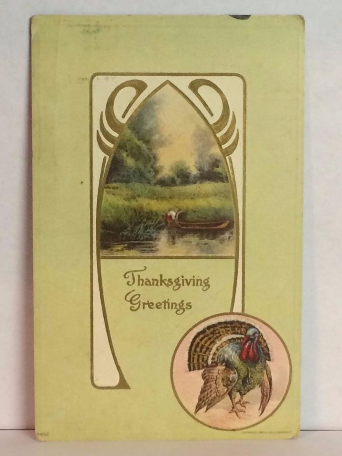 PostCard Thanksgiving Greetings 1921 Iowa Used Stamp Turkey Nature Scene Vintage