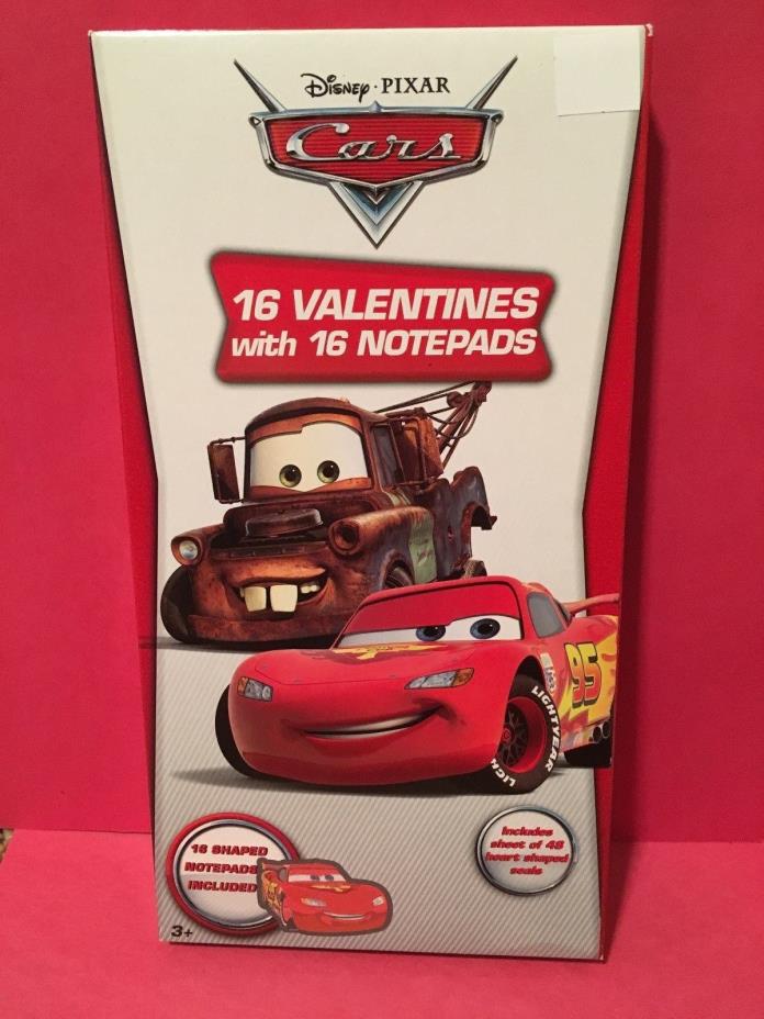 DISNEY PIXAR CARS 16 VALENTINES DAY CARDS WITH 16 NOTEPADS NEW IN PACKAGE