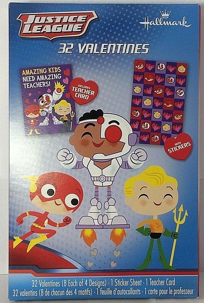 Justice League 32 Valentines Cards 32 Stickers & Teacher Card Hallmark DC Comics