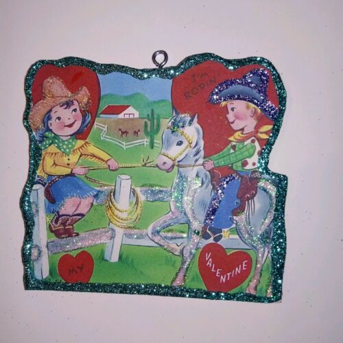 Valentine's Day Glitter Wood Ornament Cowboy & Cowgirl Ropin' You In