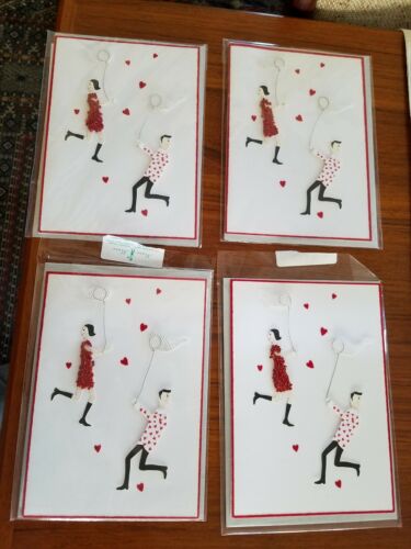 Gorgeous Lot 4 Meri Meri Handmade  Valentine Day Card Cards Beaded Couple Hearts