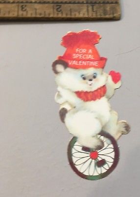 Vtg Valentine Card 70s White Teddy Bear  Unicycle  Hallmark  Unused