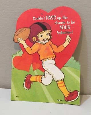 Vtg Valentine Card  70s Football Player #1 Orange Jersey Pete Hawley or Spoof?