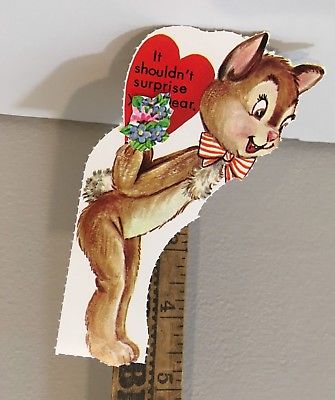 Vintage Valentine Card 60s Bunny Rabbit Bow Tie Mechanical  Unused