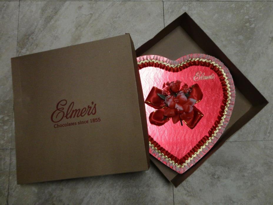 1960s Elmer’s Heart-Shaped Valentine Box - Bow Ruffles Lace - 14 inch No. 60112