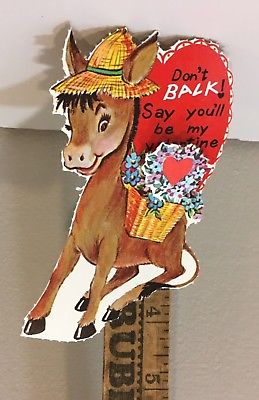 Vtg Valentine Card 70s  Mule Straw Hat Don