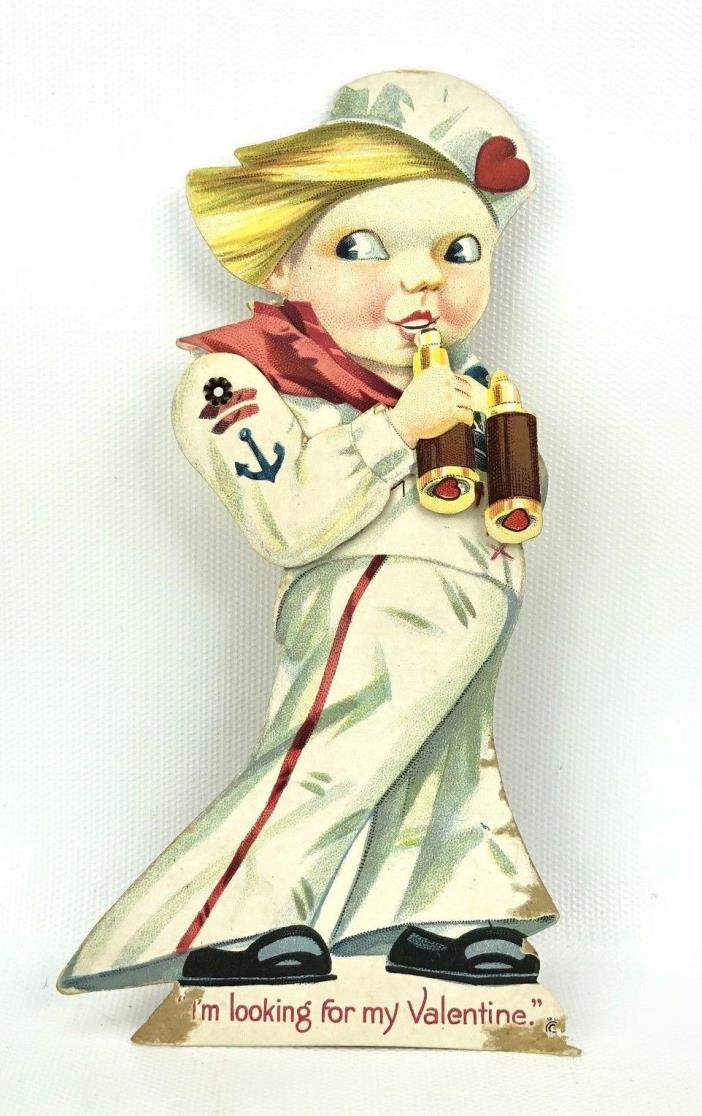 Vtg 1920s Mechanical Sailor Binocular Valentines Card Ephemera Holiday Antique