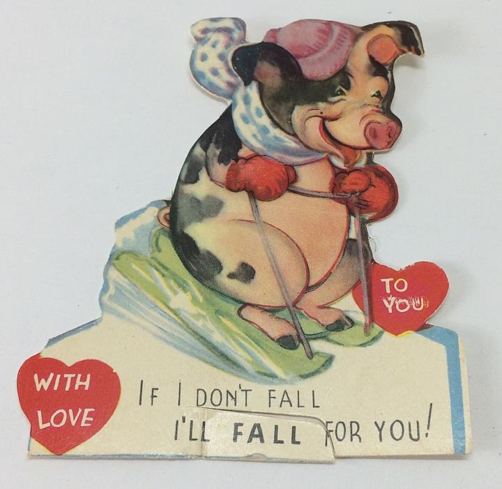 VTG Pig on Skis Single Layer Valentine Card