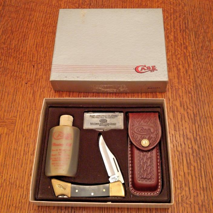 1988 New Case Lock Blade Knife Gift Set With Arkansas Oil Honing Stone, Sheath A