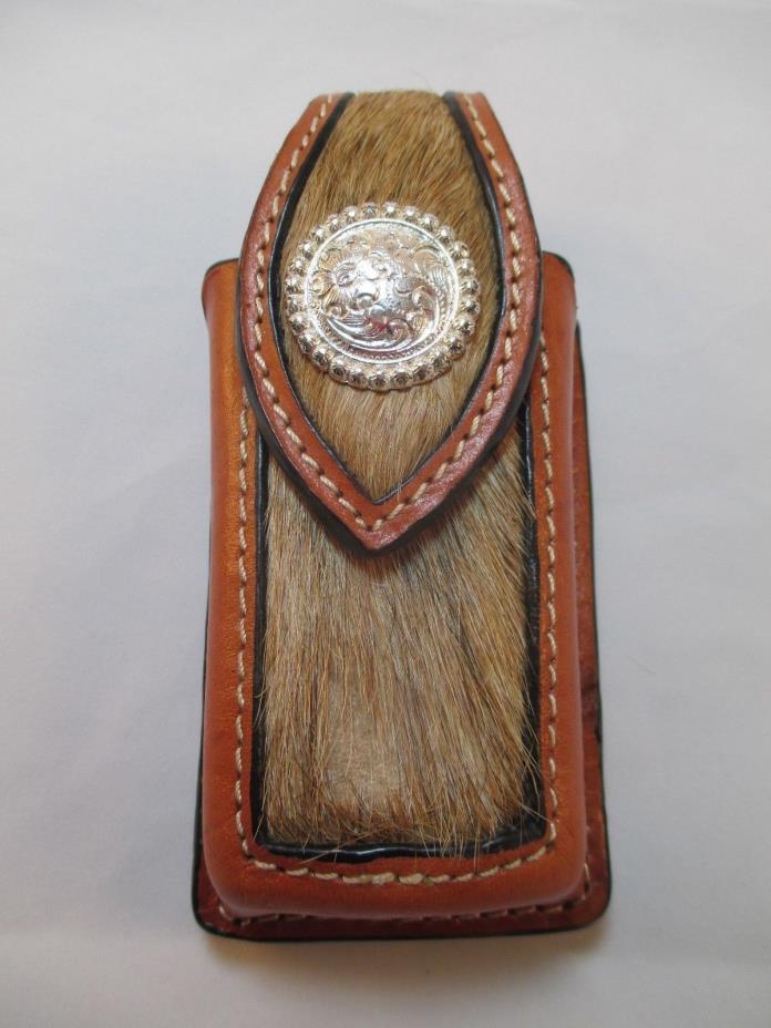 Leather Knife Sheath Buck Folding Knife Holder Deer Hide Vintage Made in USA