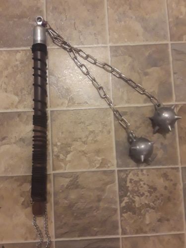 Cool Rare Vintage 2 - Ball & Chain Wood Handle Medieval Flail Weapon Mace