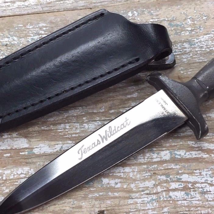 Vtg TEXAS WILDCAT Cowboy Boot Knife with Sheath Clip, Fixed Blade Dagger JAPAN