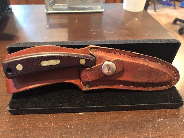 Vintage Schrade USA 1580T Old Timer Hunting Skinning Knife Gut Hook W/Sheat