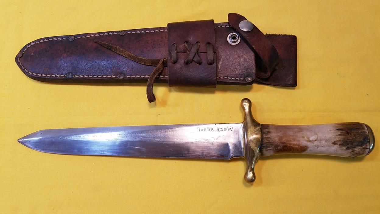 R.H. Ruana - Custom 42D Stag Bowie Knife w/ Sheath - Signed M               1122