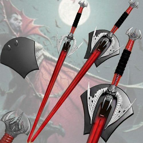Double Edge Blood Red Vampire Sword of Strahd w Plaque '