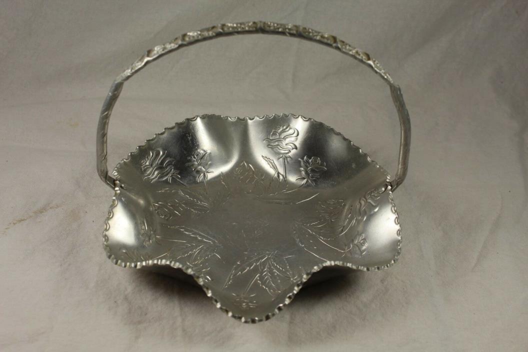 Vintage Hand Forged Aluminum Floral Tray with Handle