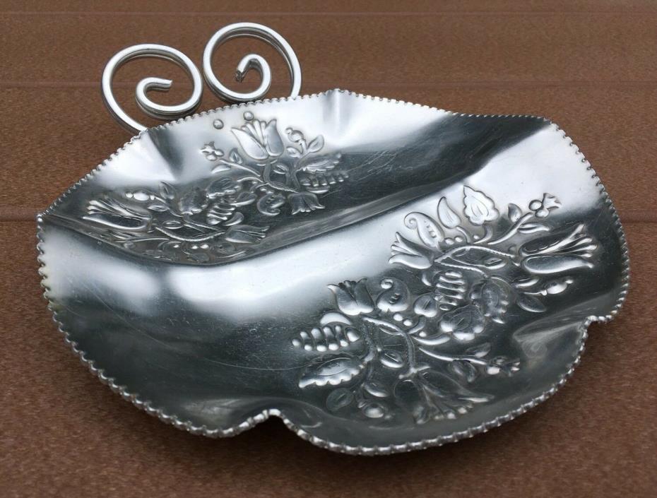 Aluminum Candy Nut Dish Tulips Floral Round Double Handle