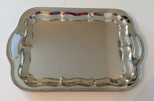 Vintage Irvinware Oblong Serving Tray With Handles And Ornate Scroll Etching