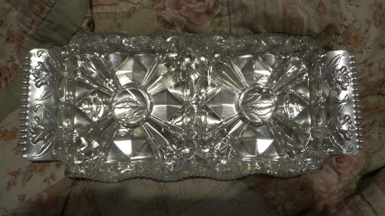 Vintage Hammered Aluminum Rose Pattern With 2 Glass Inserts Appetizers