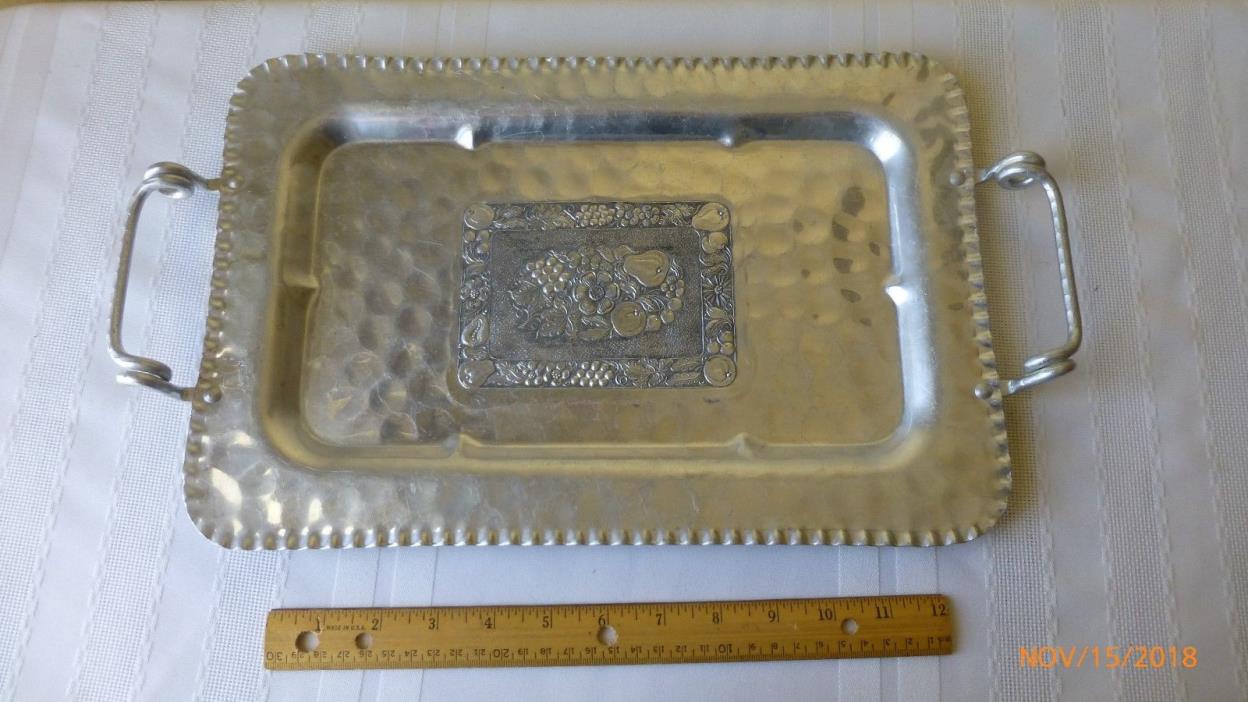 VTG Cromwell Hand Wrought Aluminum Serving Tray Floral Fruit Design Collectible