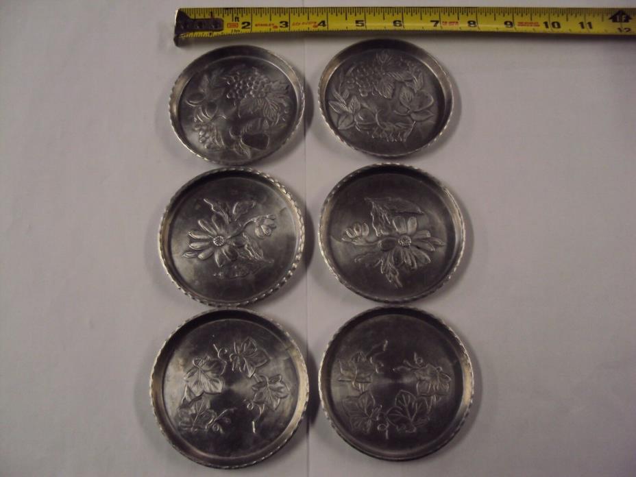 6 EVERLAST METAL HAND FORGED ALUMINUM coasters,Flowers & Fruit, leaves