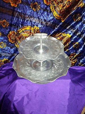 ALUMINUM TWO TIER SPINNING BOTTOM TRAY SERVING TRAY ( + ),HAND WROUGHT & DESIGN.