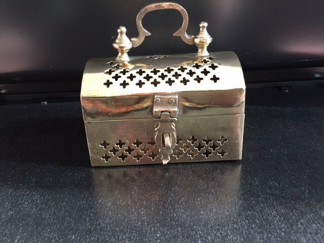 Vintage Brass  Cricket / Trinket Box with Handle & Latch  *Wonderfully Polished*