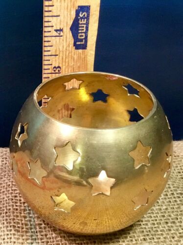 Vintage Brass Votive Candle Holders Tealight Star Pattern Cutout