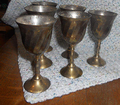 Set of 6 golden brass chalice cups: Charmingly tarnished 3.5-inch swirled brass