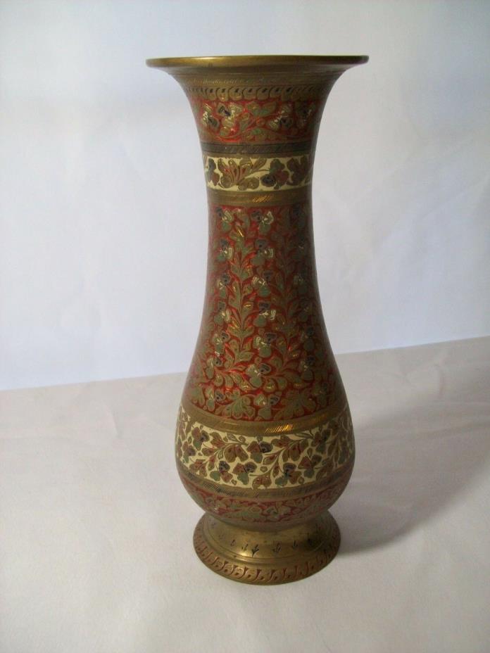 Vintage Large Brass/Cloisonne Vase 10