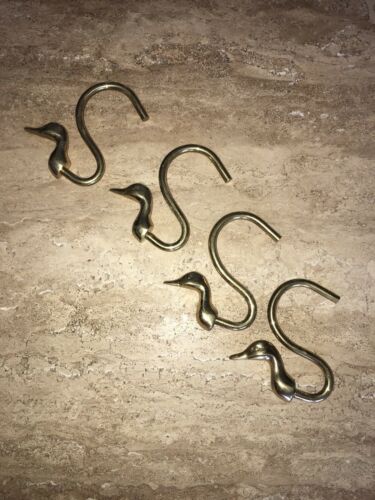 Vintage 4 Brass Duck Geese Head Neck Curtain Hooks