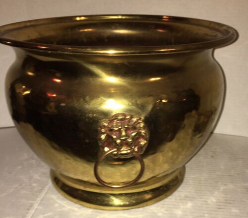 Beautiful Antique Brass Planter S.W. Farber New York Hammered Brass w Lion