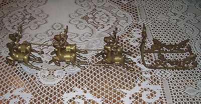 Vtg Brass Santa's Sleigh & 6 Reindeer Collectible Christmas Village sz 3