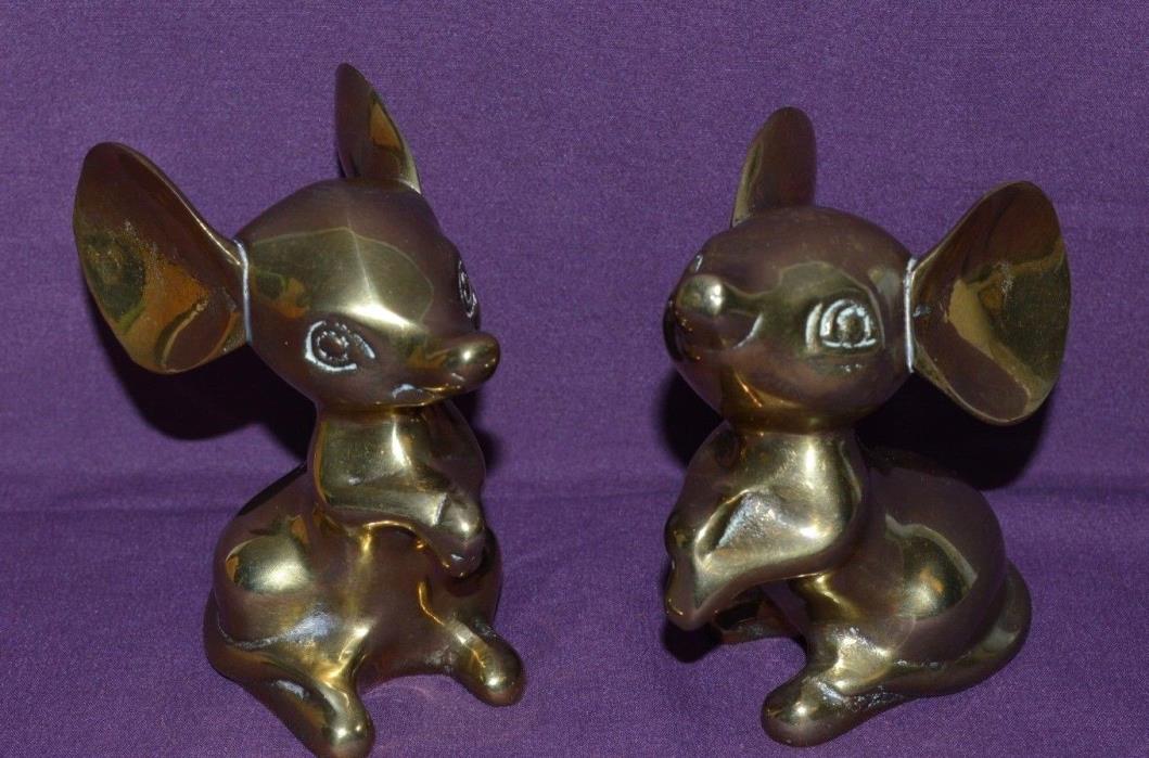 VINTAGE CUTE PAIR OF MICE WITH BIG EARS MADE OF SOLID BRASS LOOK GREAT!!