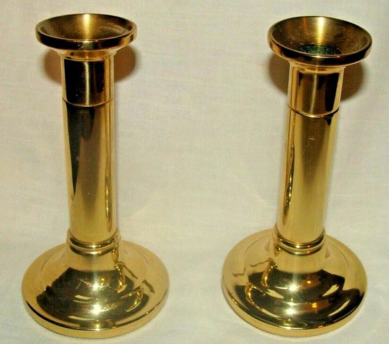 Pair of Baldwin Brass Column Candlestick Candle Holders, 6 1/4