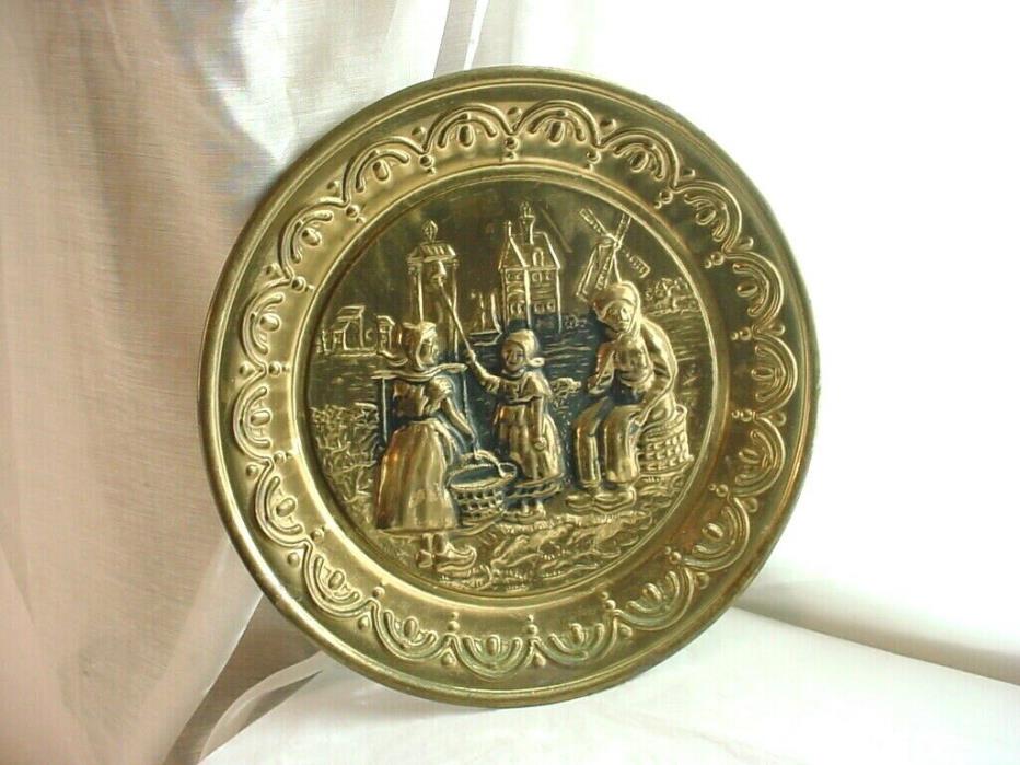 Vtg Dutch Brass Plate Wall Art 10 inch Metal made in England As Is