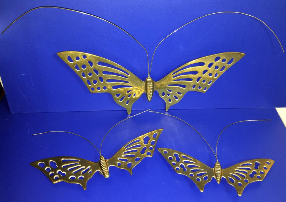Set of 3 SOLID BRASS BUTTERFLIES - Wall Art / Decor - Made in India - Butterfly