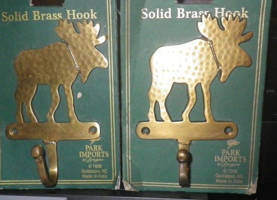 Pair of solid brass moose hooks -